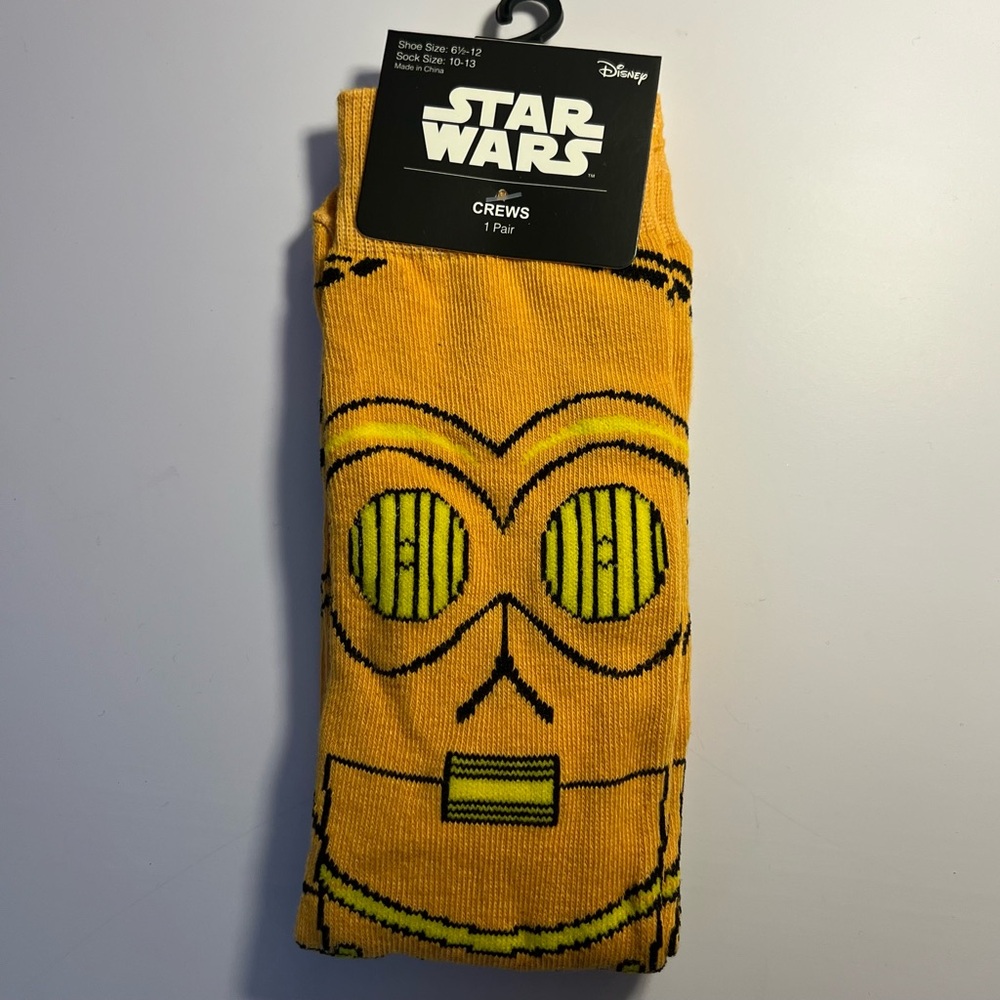🆕 Star Wars C-3PO Crew Socks – Yellow – Men’s Size 10-13